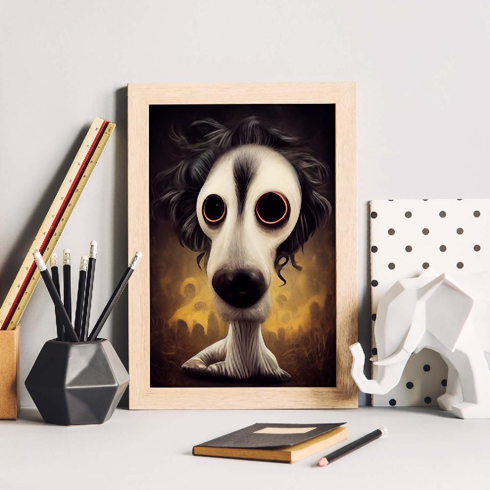 Nacnic Lámina Nacnic Perro Amable Estilo T. Burton En Arte Gótico Y Oscuro