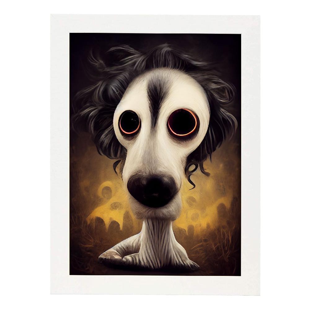 Nacnic Lámina Nacnic Perro Amable Estilo T. Burton En Arte Gótico Y Oscuro