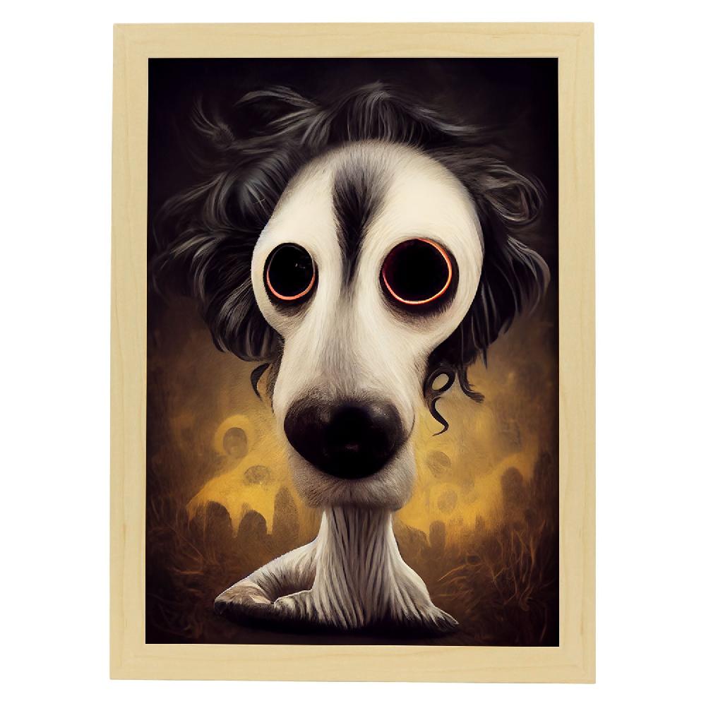 Nacnic Lámina Nacnic Perro Amable Estilo T. Burton En Arte Gótico Y Oscuro