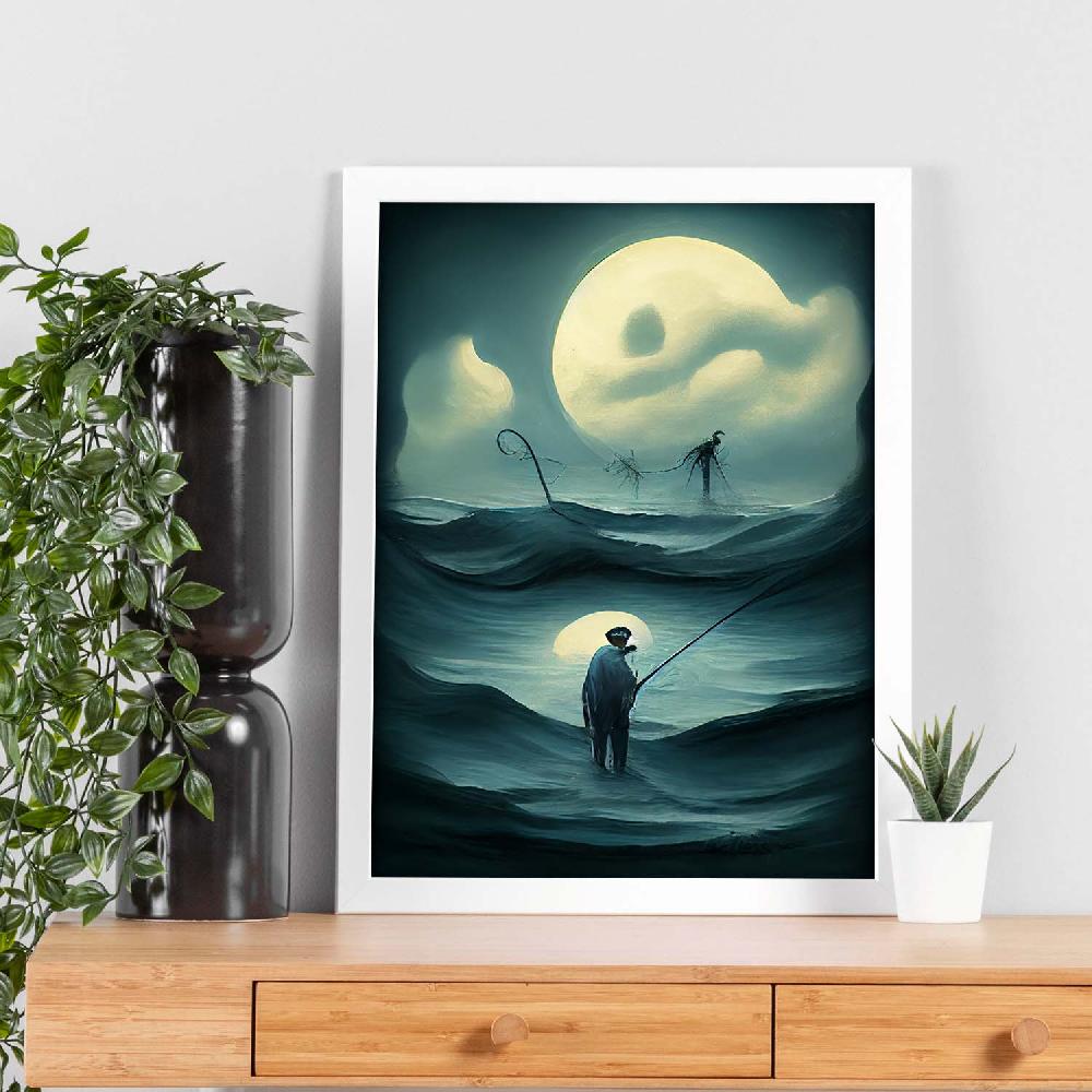 Nacnic Lámina Nacnic Pescador Decidido Al Estilo De T. Burton Para Decoración De Interiores