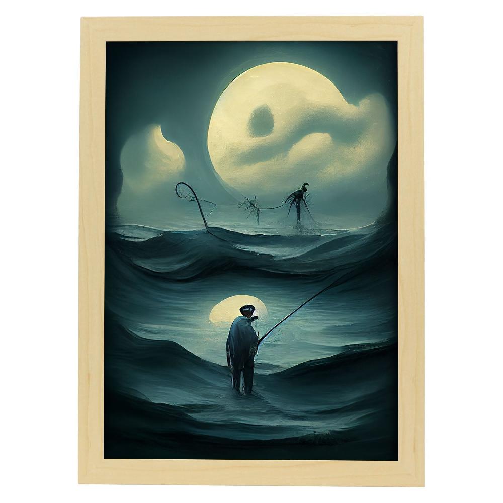 Nacnic Lámina Nacnic Pescador Decidido Al Estilo De T. Burton Para Decoración De Interiores