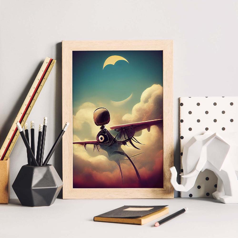 Nacnic Lámina Nacnic Piloto Valiente Al Estilo De T. Burton En Arte Gótico Para Decoración De Interiores