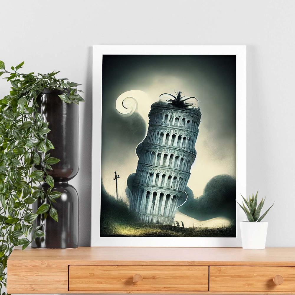Nacnic Lámina Nacnic Torre De Pisa Al Estilo T. Burton En Arte Gótico Y Oscuro