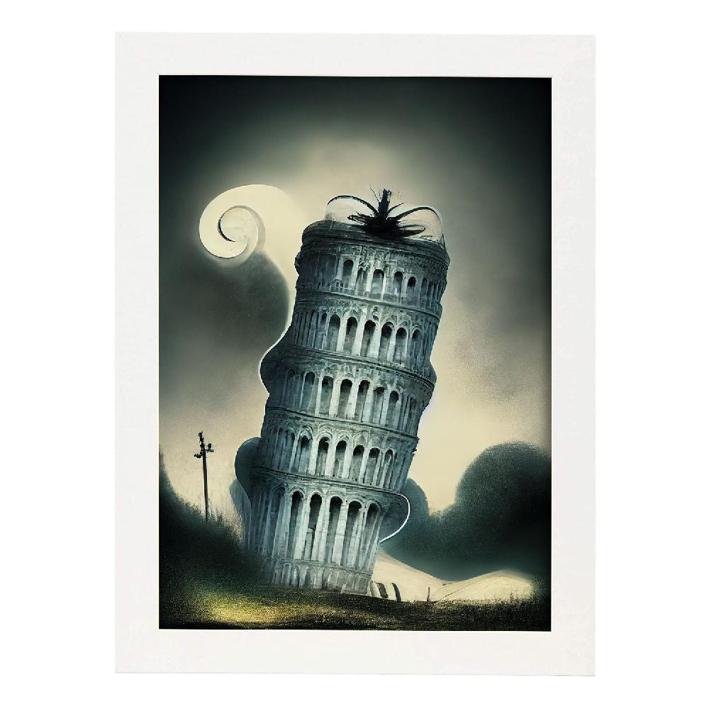 Nacnic Lámina Nacnic Torre De Pisa Al Estilo T. Burton En Arte Gótico Y Oscuro