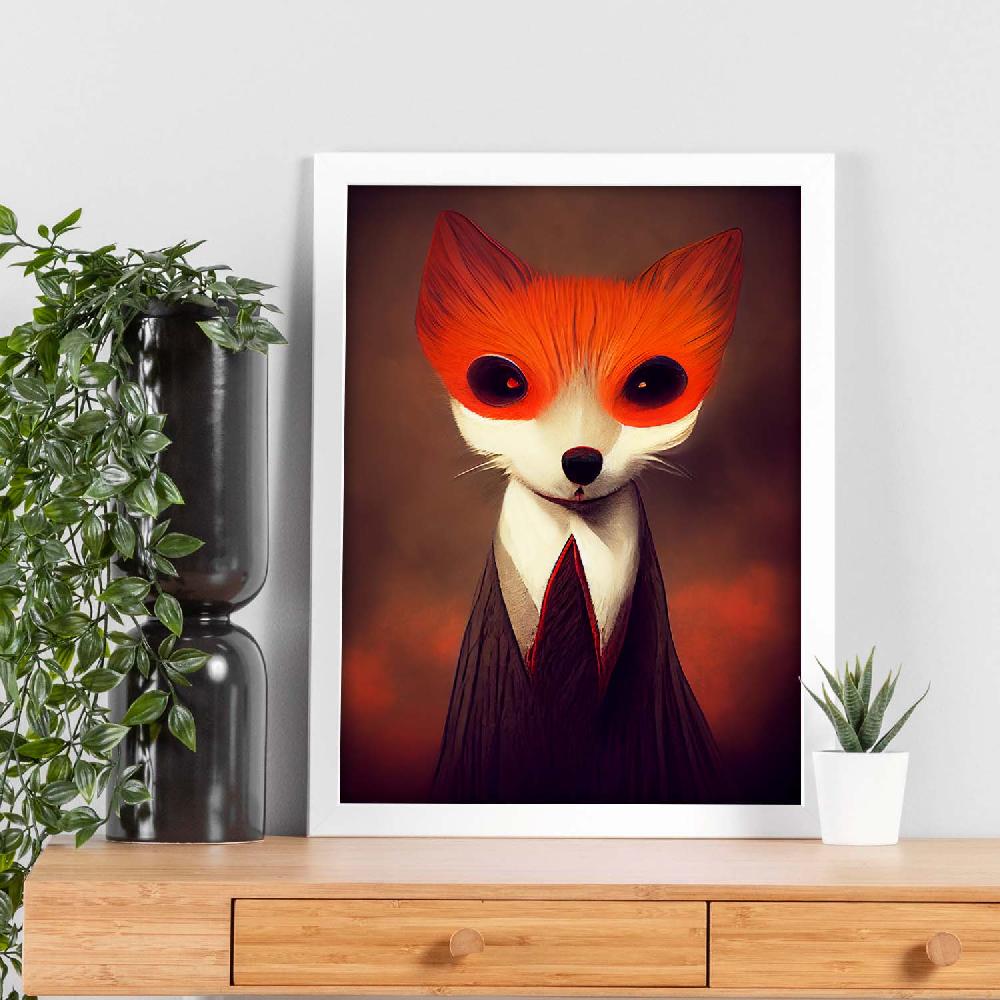 Nacnic Lámina Nacnic Zorro Confiado Estilo T. Burton En Arte Gótico Y Oscuro