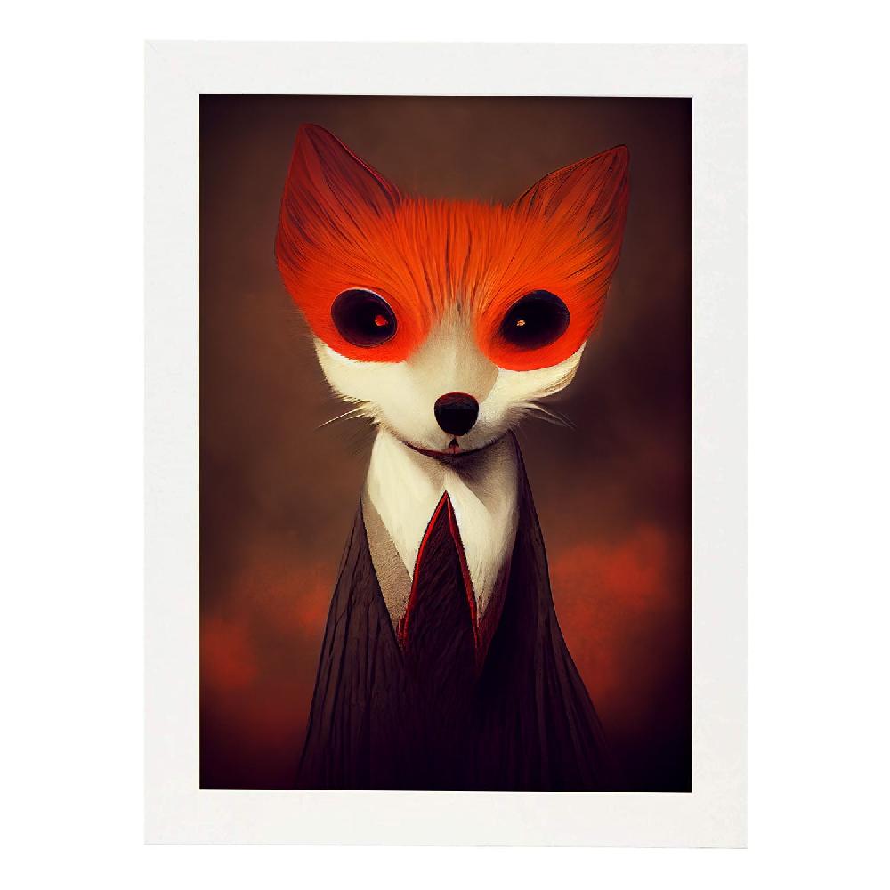 Nacnic Lámina Nacnic Zorro Confiado Estilo T. Burton En Arte Gótico Y Oscuro