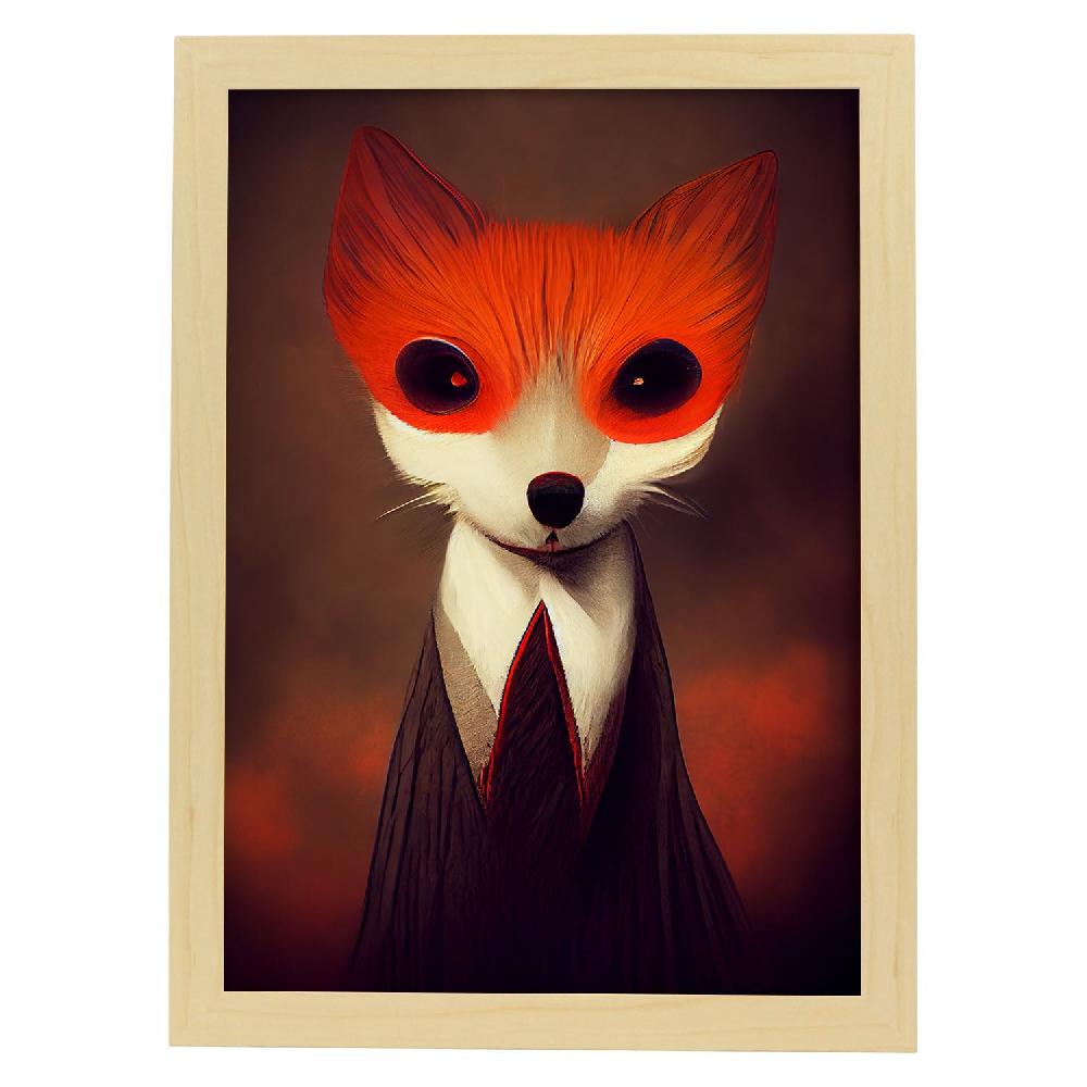 Nacnic Lámina Nacnic Zorro Confiado Estilo T. Burton En Arte Gótico Y Oscuro