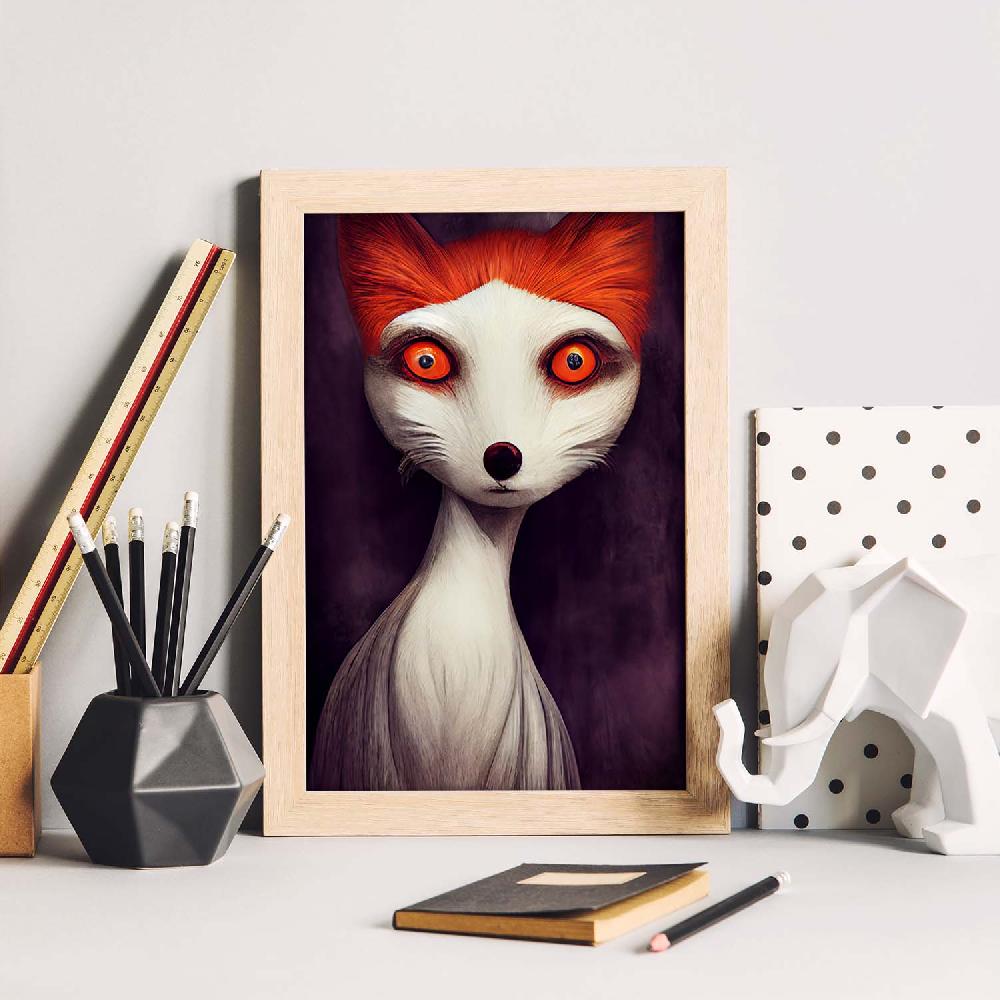 Nacnic Lámina Nacnic Zorro Dependiente Estilo T. Burton En Arte Gótico Y Oscuro