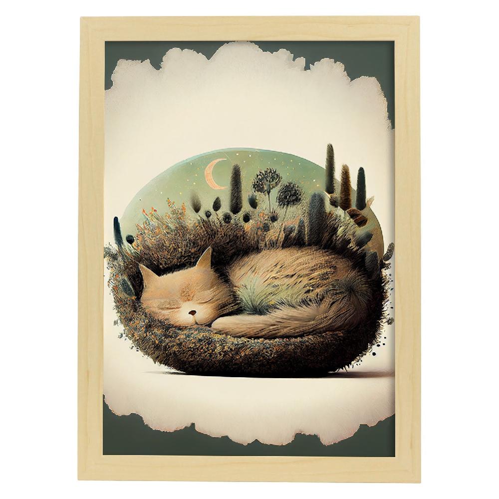 Nacnic Lámina Nácnico Abstracto De Gato Esponjoso En Estilo Precisionismo