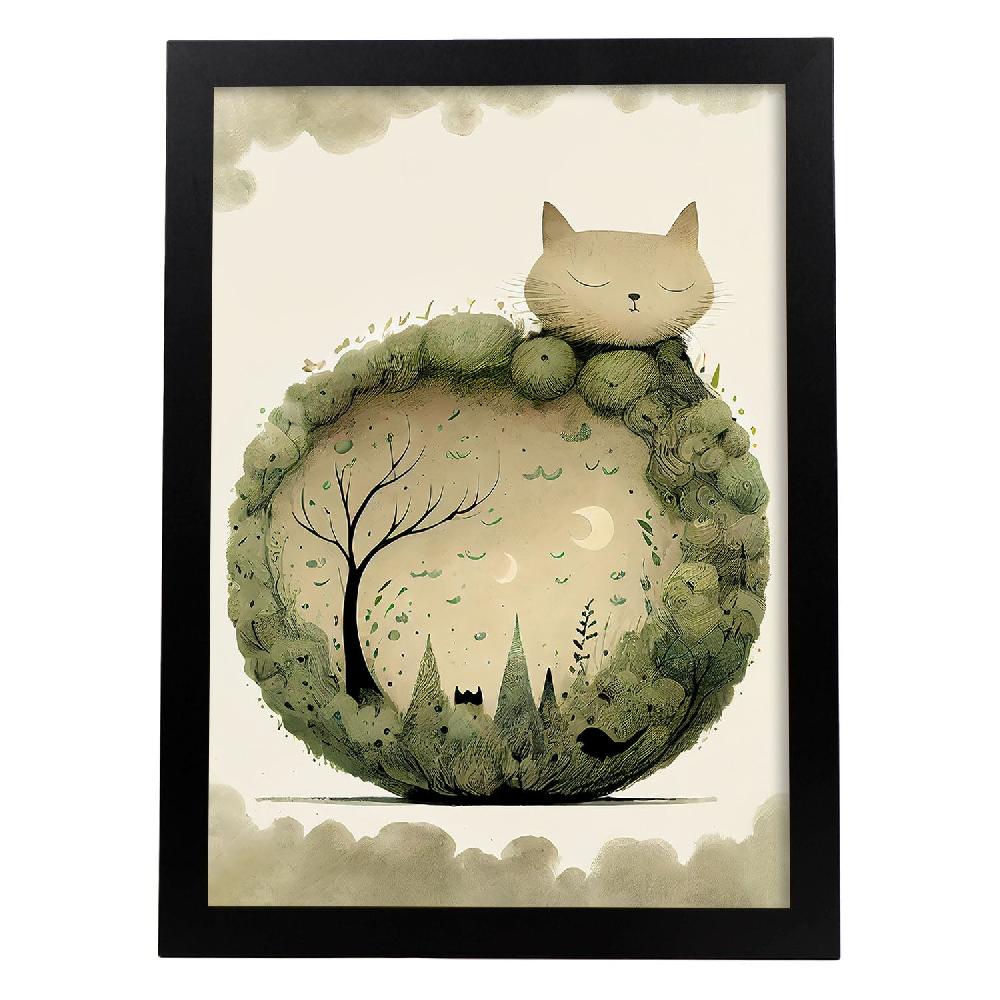 Nacnic Lámina Nácnico Abstracto De Gato Esponjoso En Estilo Precisionismo