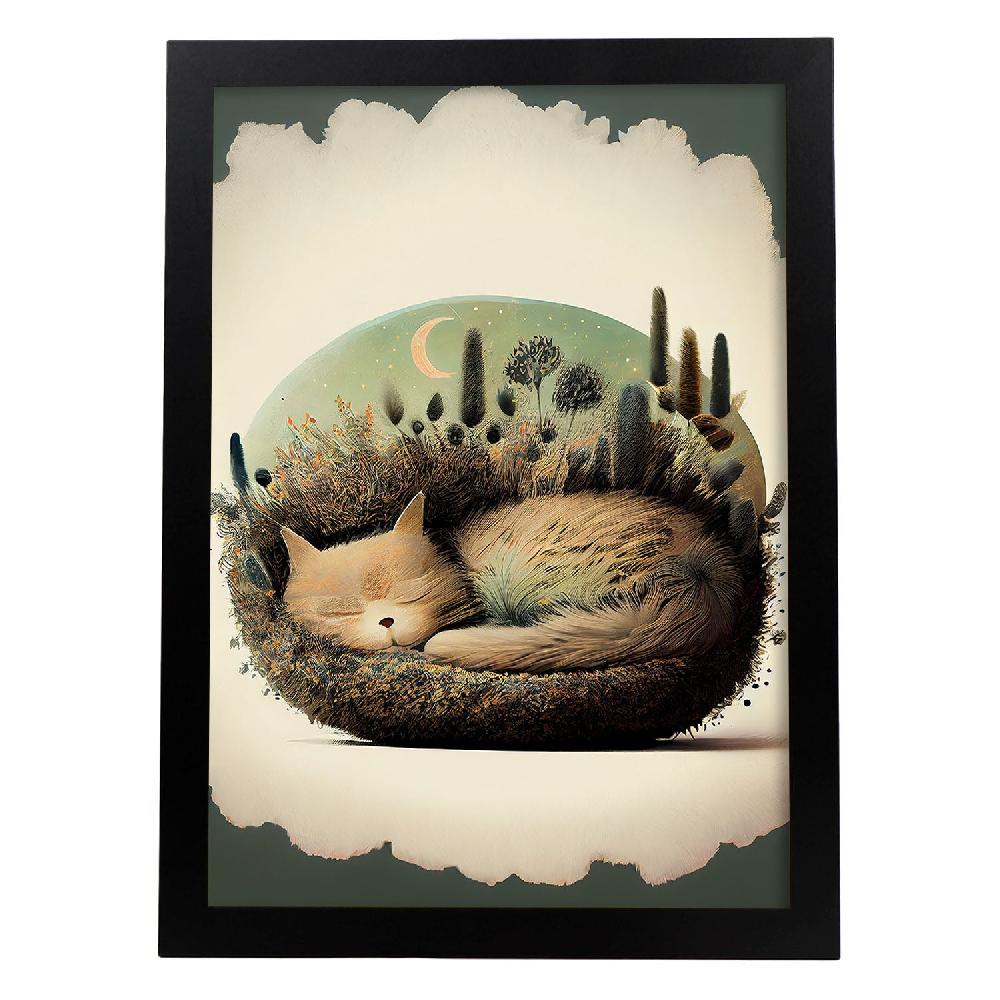 nacnic Lámina Nácnico Abstracto de Gato Esponjoso en Estilo Precisionismo