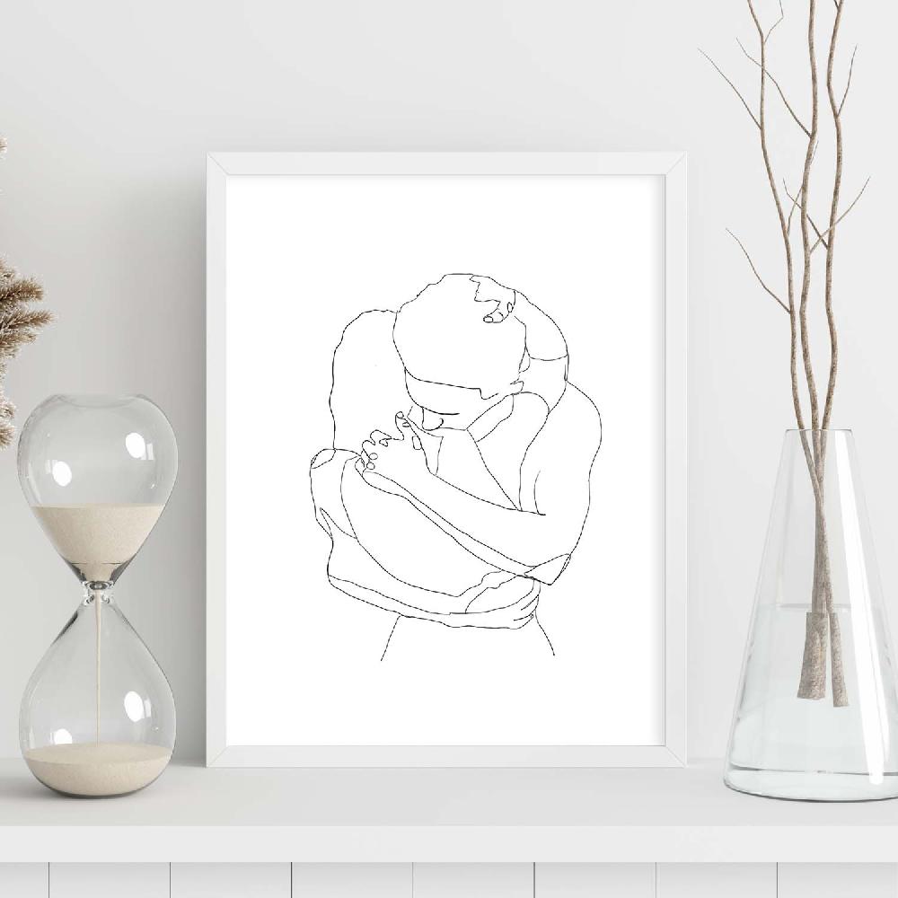 Nacnic Lámina Nordica De Abrazo De Pareja A Una Linea