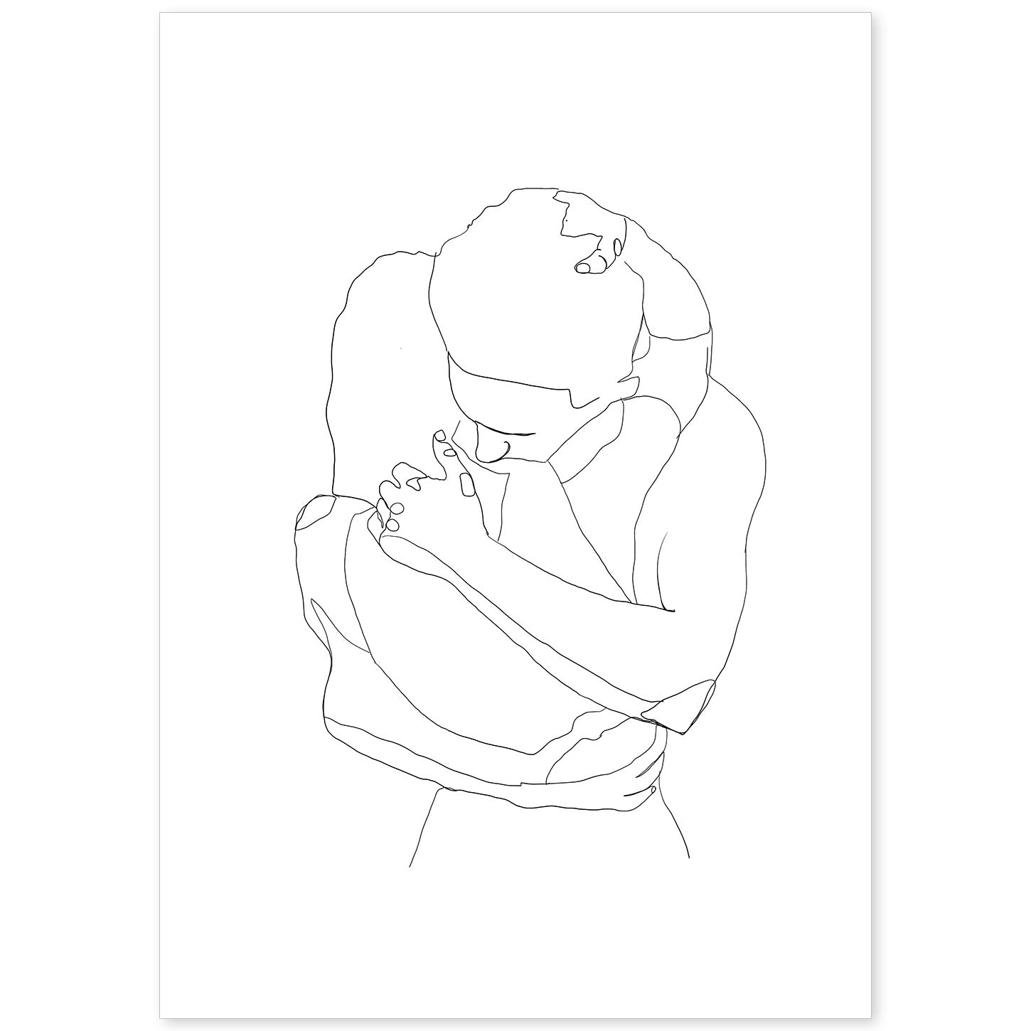 nacnic Lámina nordica de Abrazo de pareja a una linea