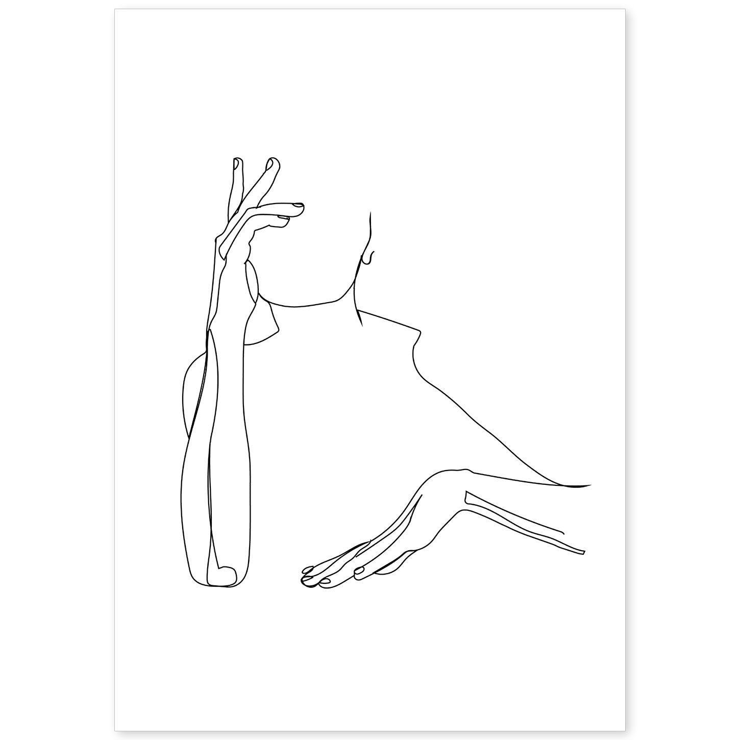 nacnic Lámina nórdica de Mujer esperando con dibujos a una línea