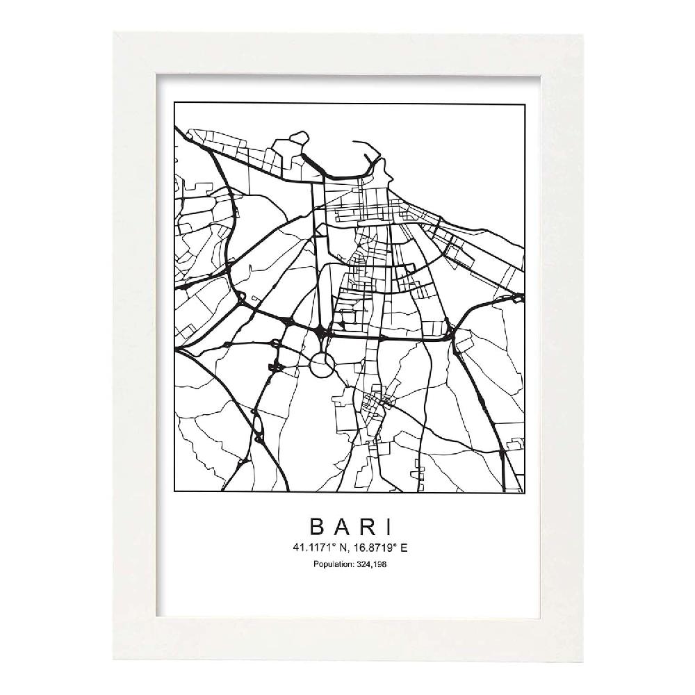 Nacnic Lámina Nórdica Del Mapa De Bari En Blanco Y Negro