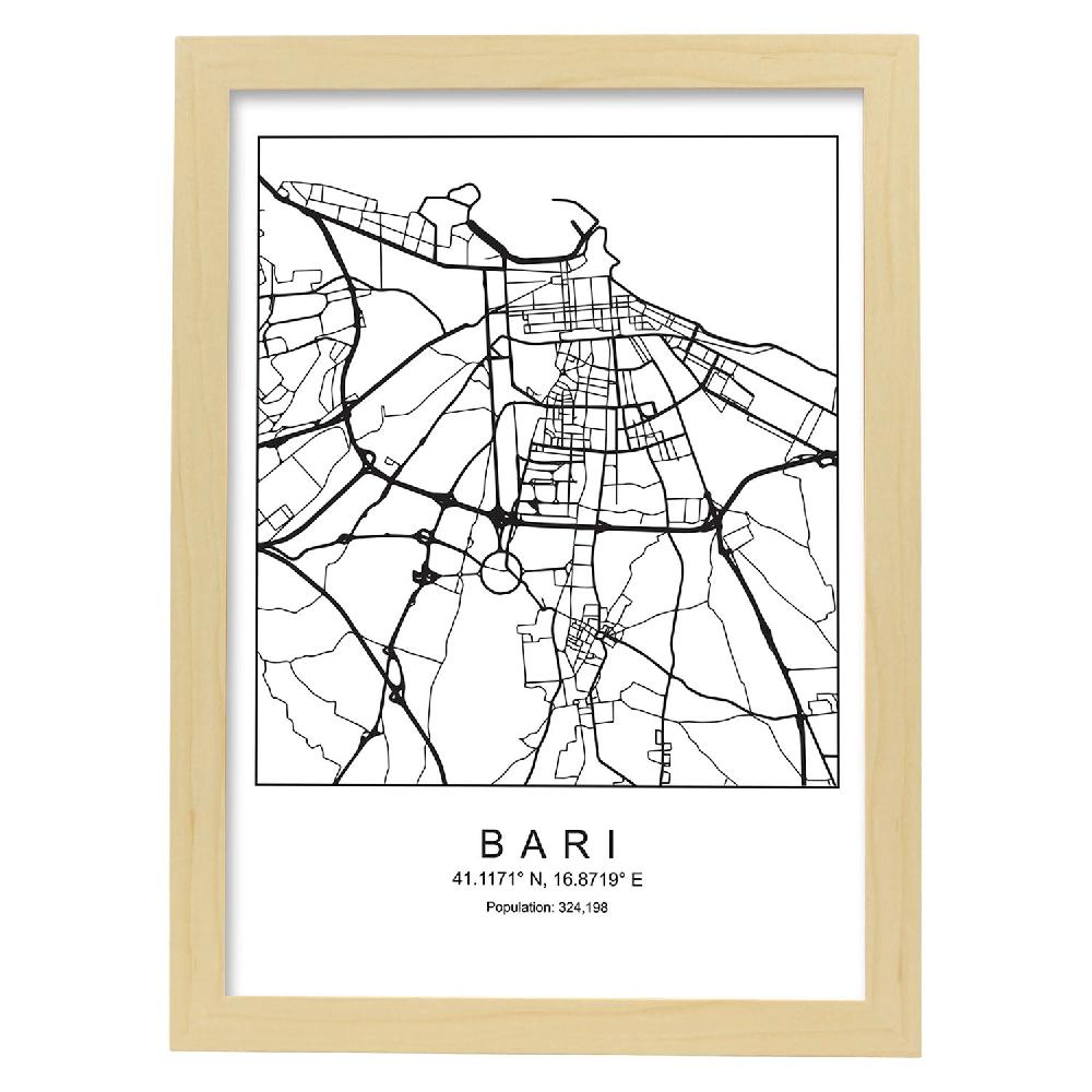 Nacnic Lámina Nórdica Del Mapa De Bari En Blanco Y Negro