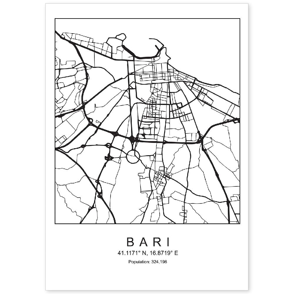 nacnic Lámina nórdica del mapa de Bari en blanco y negro