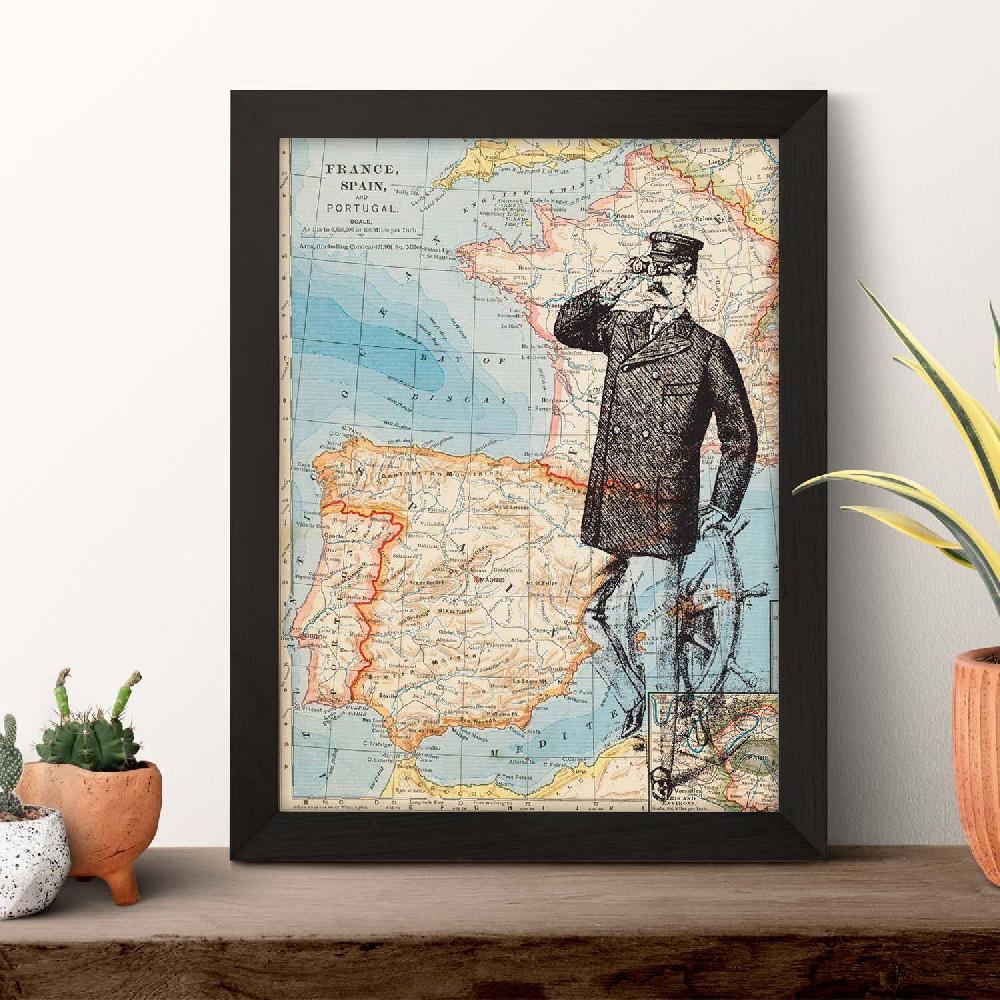 Nacnic Lámina Tierra A La Vista Con Diseño De Objetos Sobre Mapas Vintage