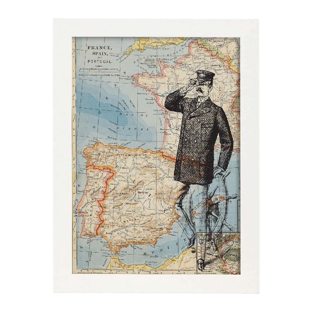 Nacnic Lámina Tierra A La Vista Con Diseño De Objetos Sobre Mapas Vintage