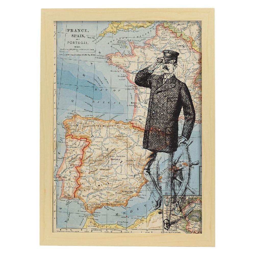 Nacnic Lámina Tierra A La Vista Con Diseño De Objetos Sobre Mapas Vintage