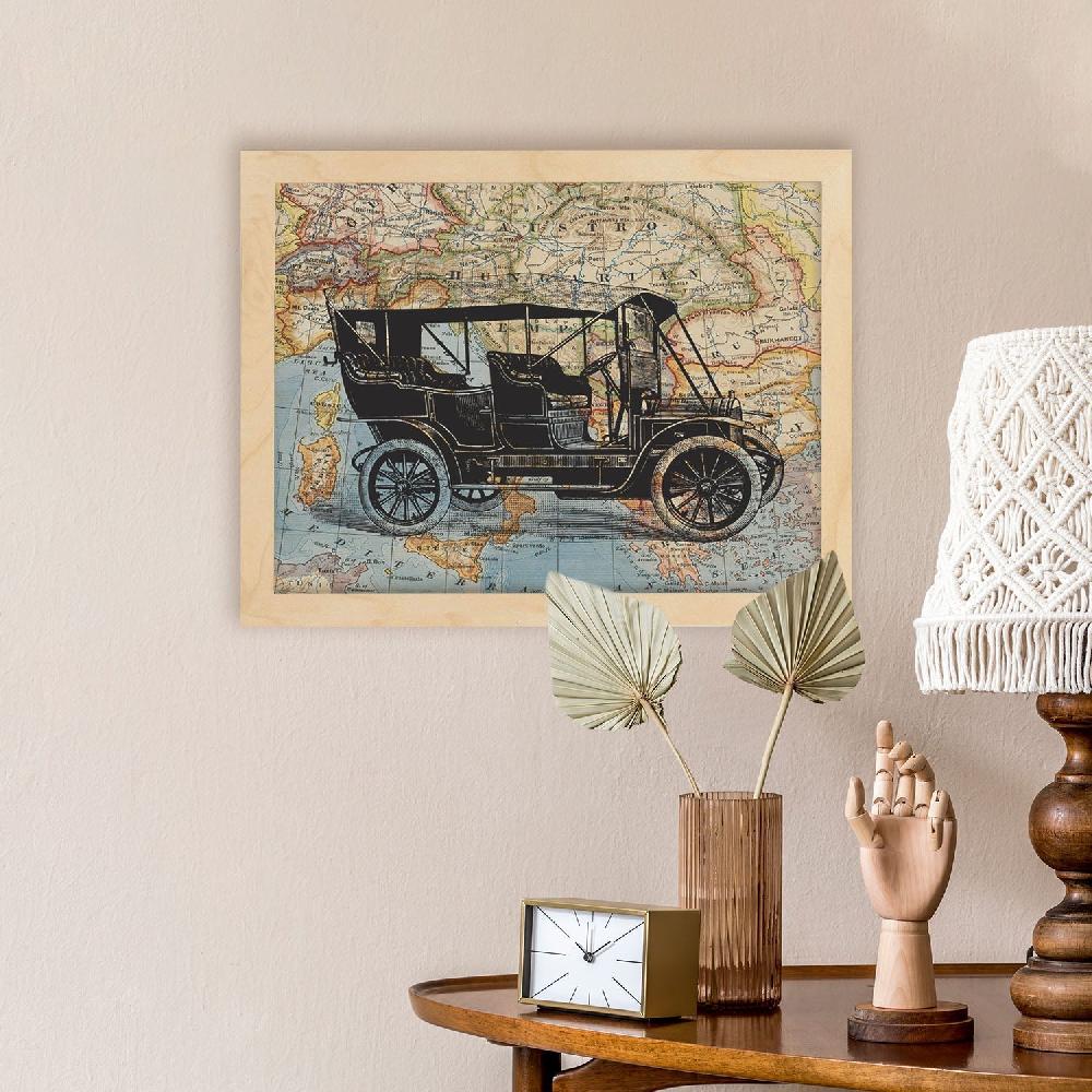 nacnic Lámina Viaje En Coche al Este con Diseño de Objetos sobre Mapas Vintage