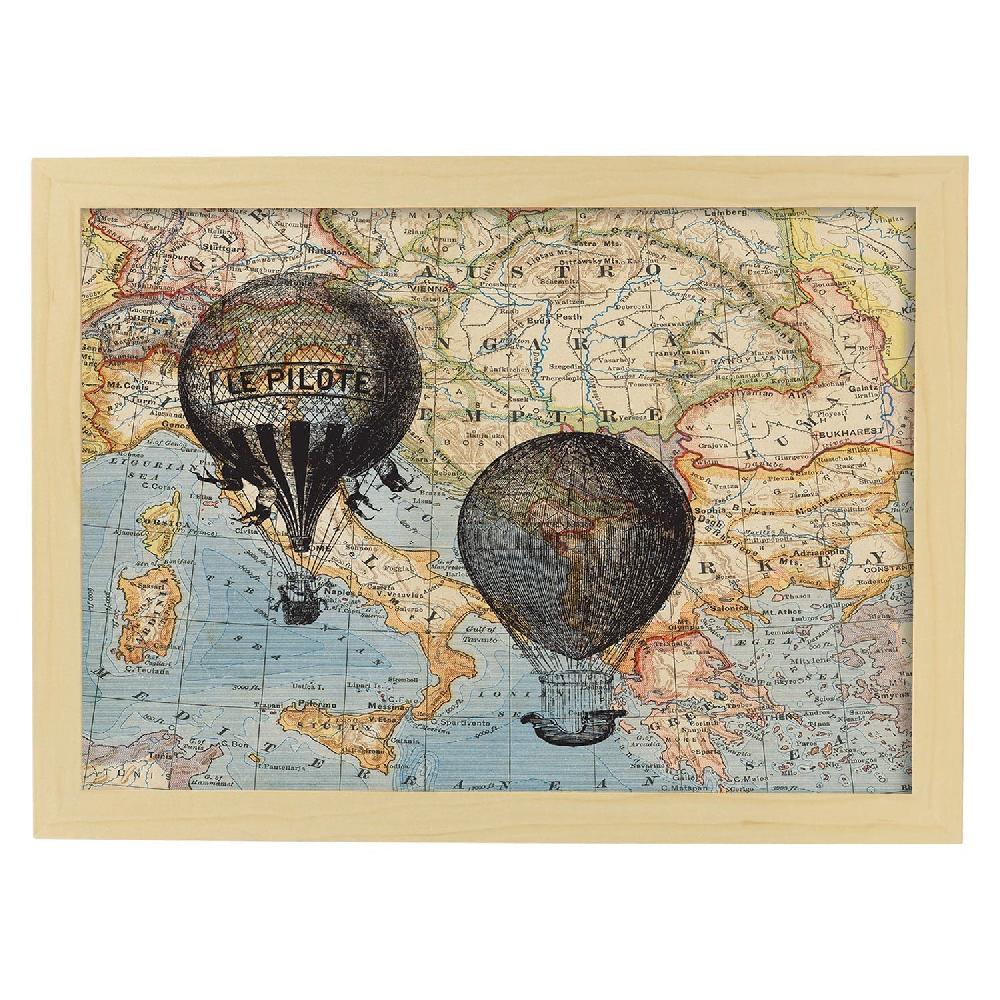 Nacnic Lámina Viaje En Globos Por Europa Con Objetos Sobre Mapas Vintage