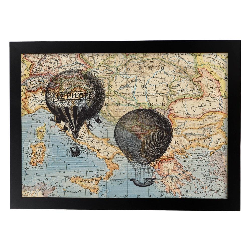 Nacnic Lámina Viaje En Globos Por Europa Con Objetos Sobre Mapas Vintage