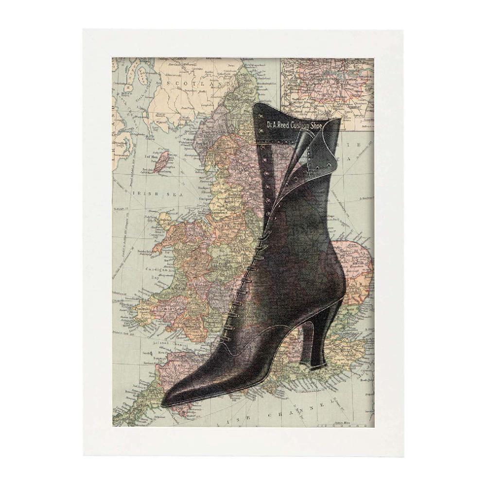 Nacnic Lámina Vintage De Mapa Bota Sobre Inglaterra
