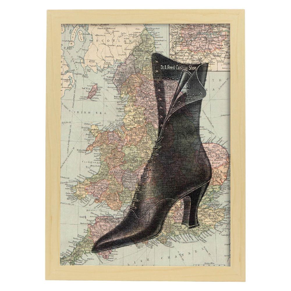 Nacnic Lámina Vintage De Mapa Bota Sobre Inglaterra