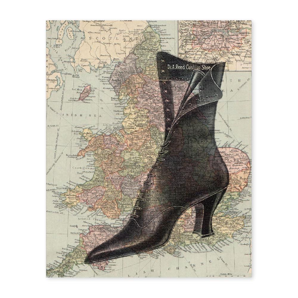 nacnic Lámina Vintage de Mapa Bota sobre Inglaterra