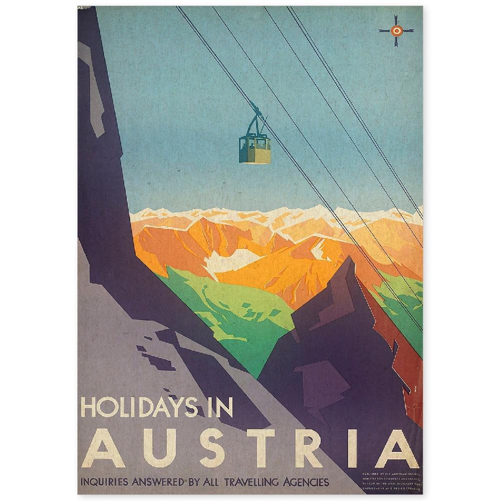 nacnic Lámina Vintage de Montañas Europeas en Navidad en Austria