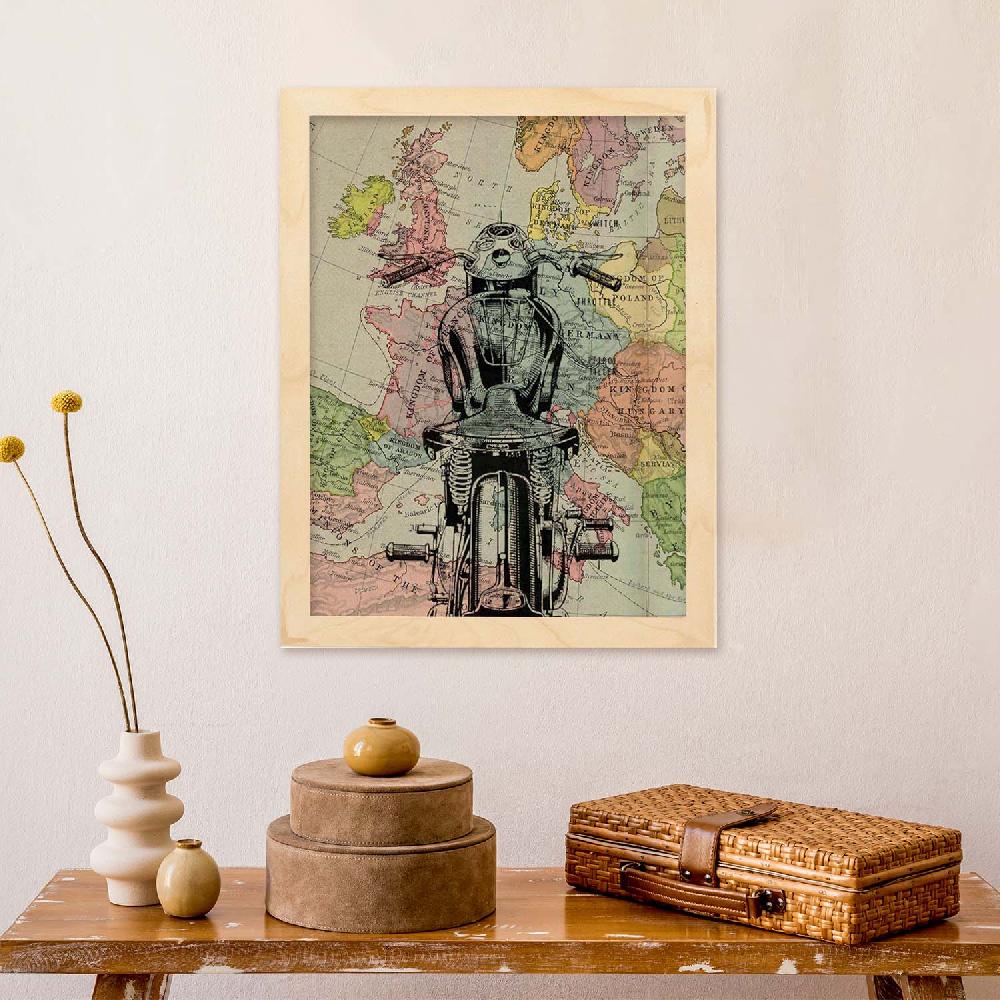 Nacnic Lámina Vintage De Moto En Francia Con Mapas Del Mundo