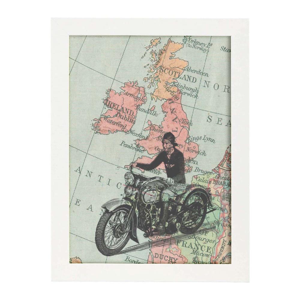 Nacnic Lámina Vintage De Moto En Inglaterra Con Mapas Del Mundo