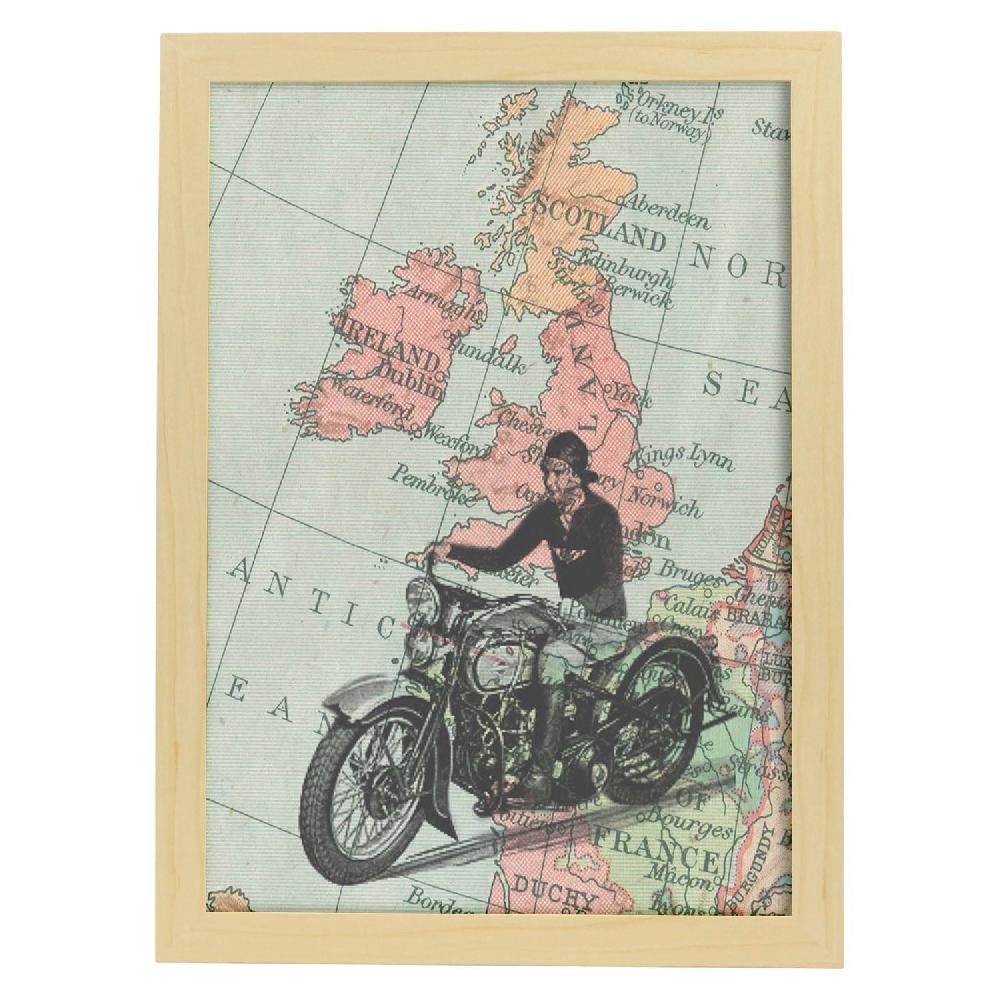 Nacnic Lámina Vintage De Moto En Inglaterra Con Mapas Del Mundo