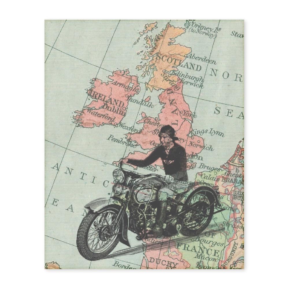 nacnic Lámina Vintage de Moto en Inglaterra con Mapas del Mundo