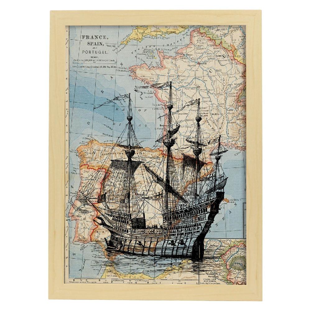 Nacnic Lámina Vintage De Objetos Sobre Mapas Mediterráneo