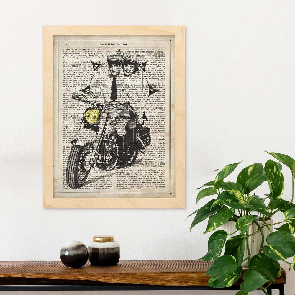 Nacnic Lámina Vintage De Pareja En Moto Con Brujula