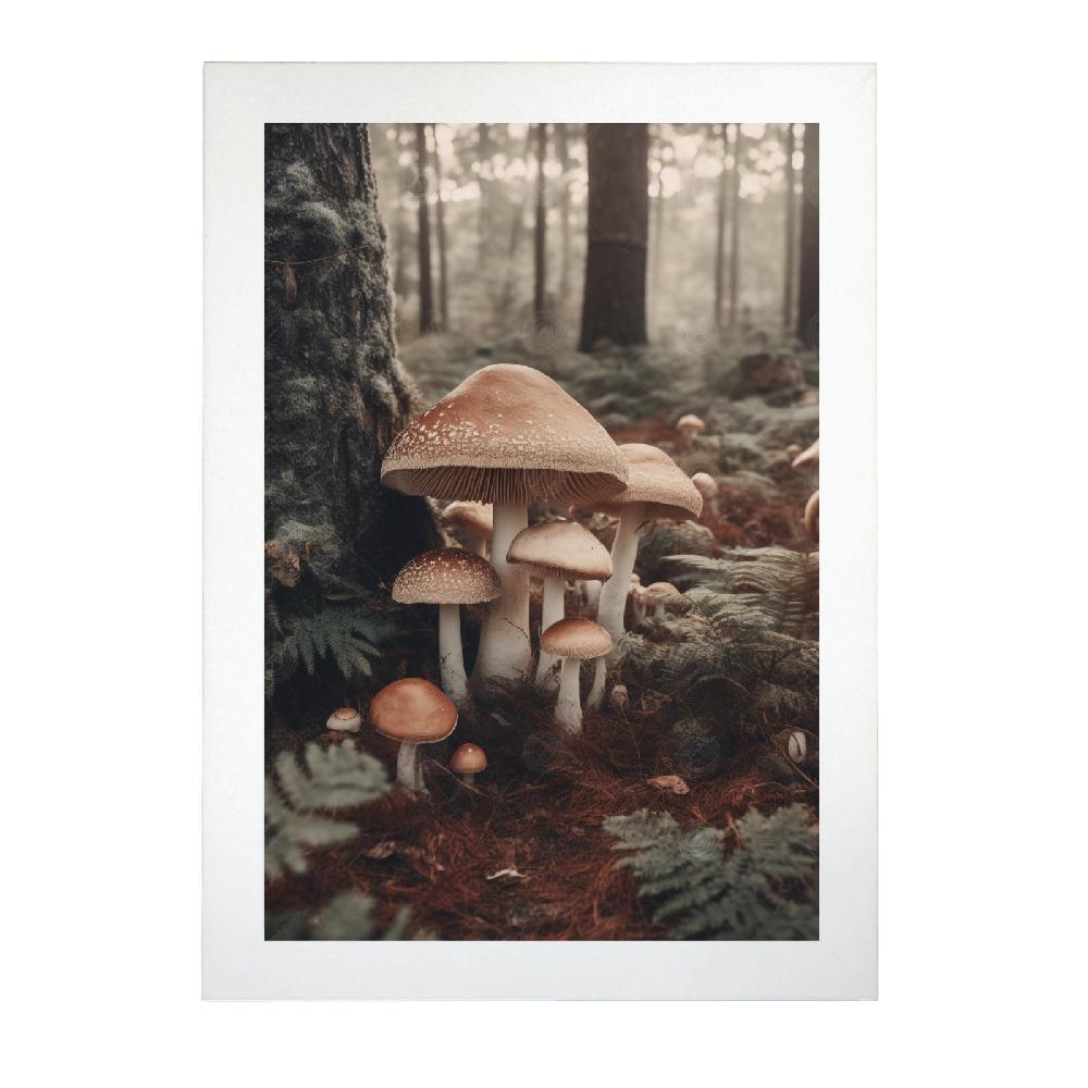 Nacnic Lámina Vintage De Setas Antiguas En Bosque 8k Blanco