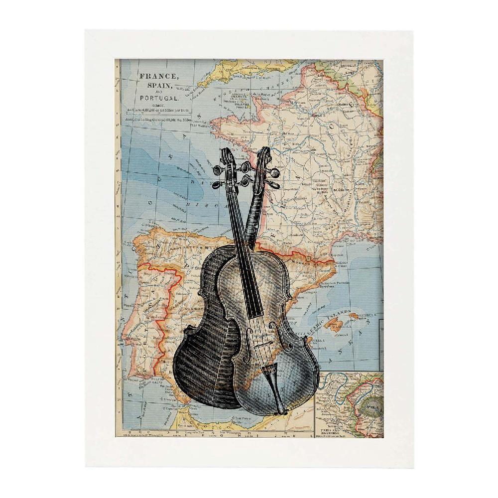 Nacnic Lámina Vintage De Violín Sobre Mapa De Europa