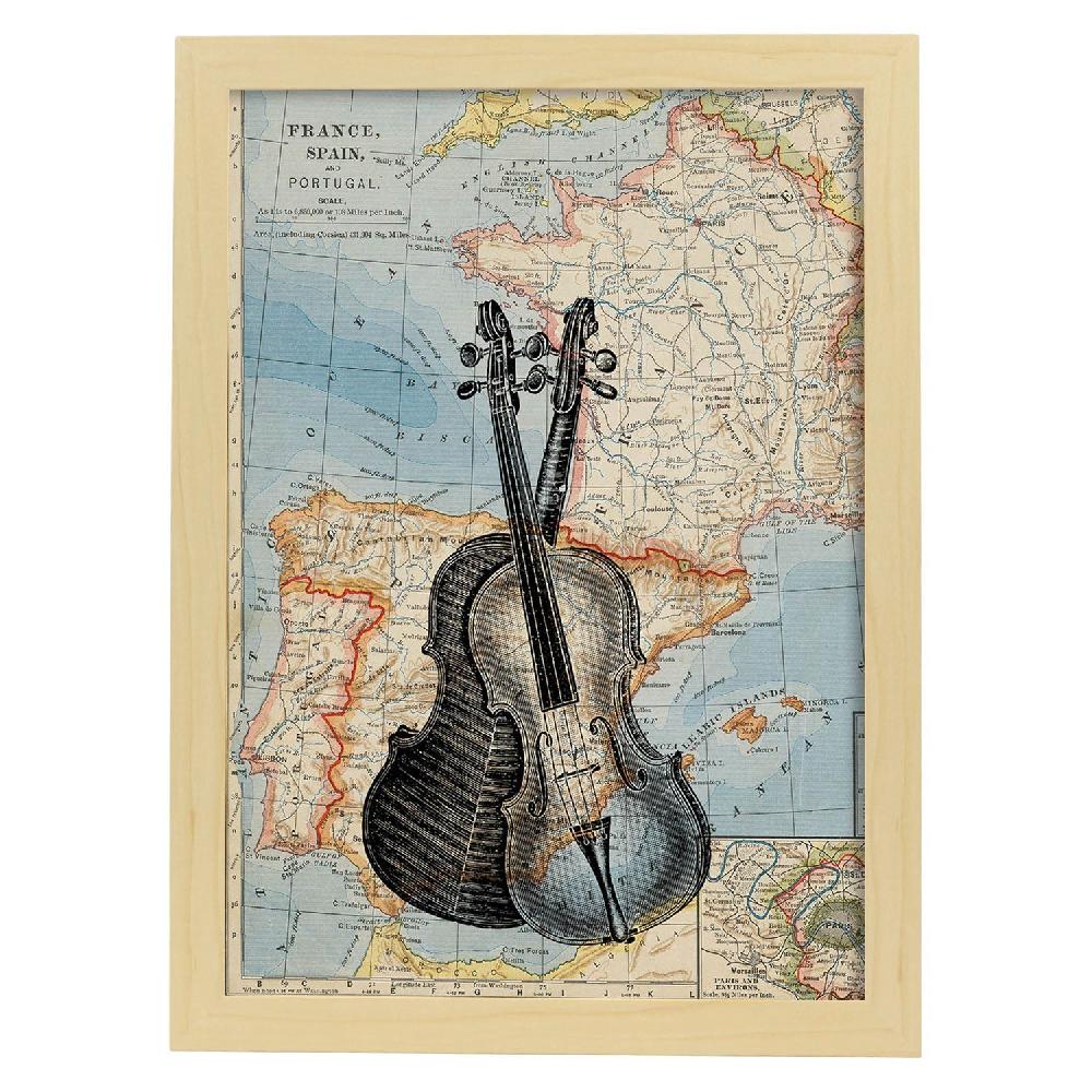 Nacnic Lámina Vintage De Violín Sobre Mapa De Europa