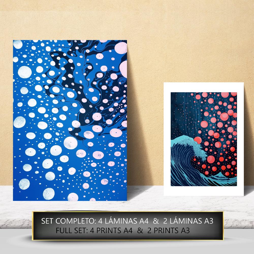 Nacnic Lámina Yayoi Kusama Pez Y Naturaleza Azul Japonesa