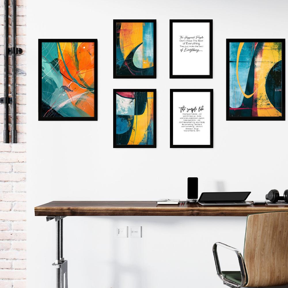 nacnic Laminas Abstractas en Amarillo Naranja y Azul