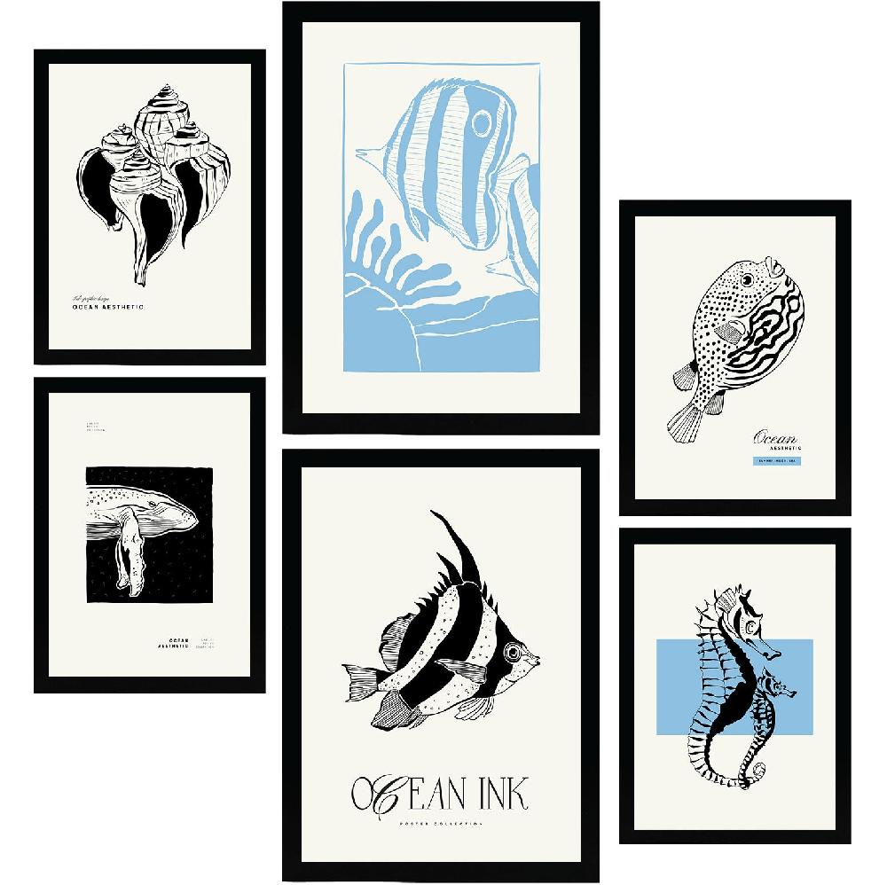 nacnic Láminas Artísticas de Patrones Marinos en Tinta Negra