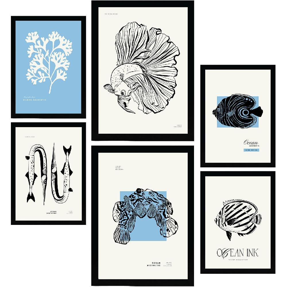 nacnic Laminas Artísticas de Peces en Tinta Negra Gruesa