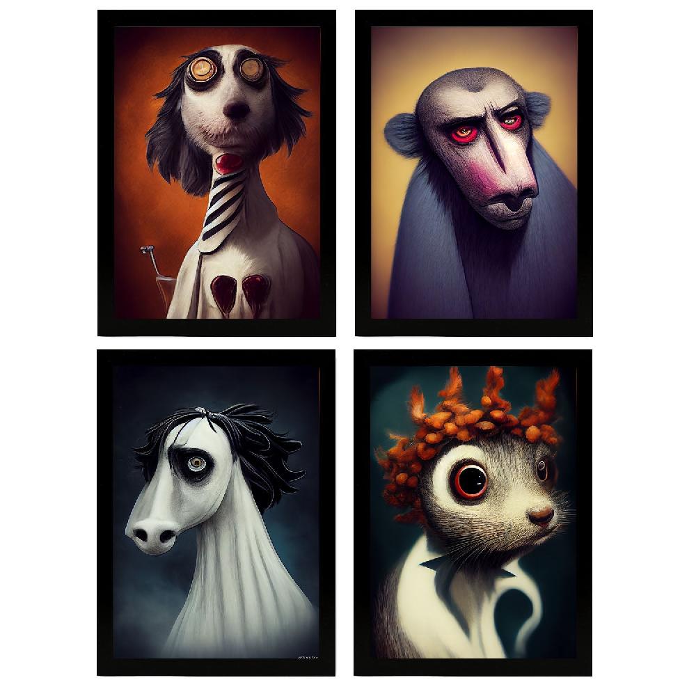 nacnic Láminas de Animales al Estilo Burton para Diseño de Interiores y Decoración Colección de 10