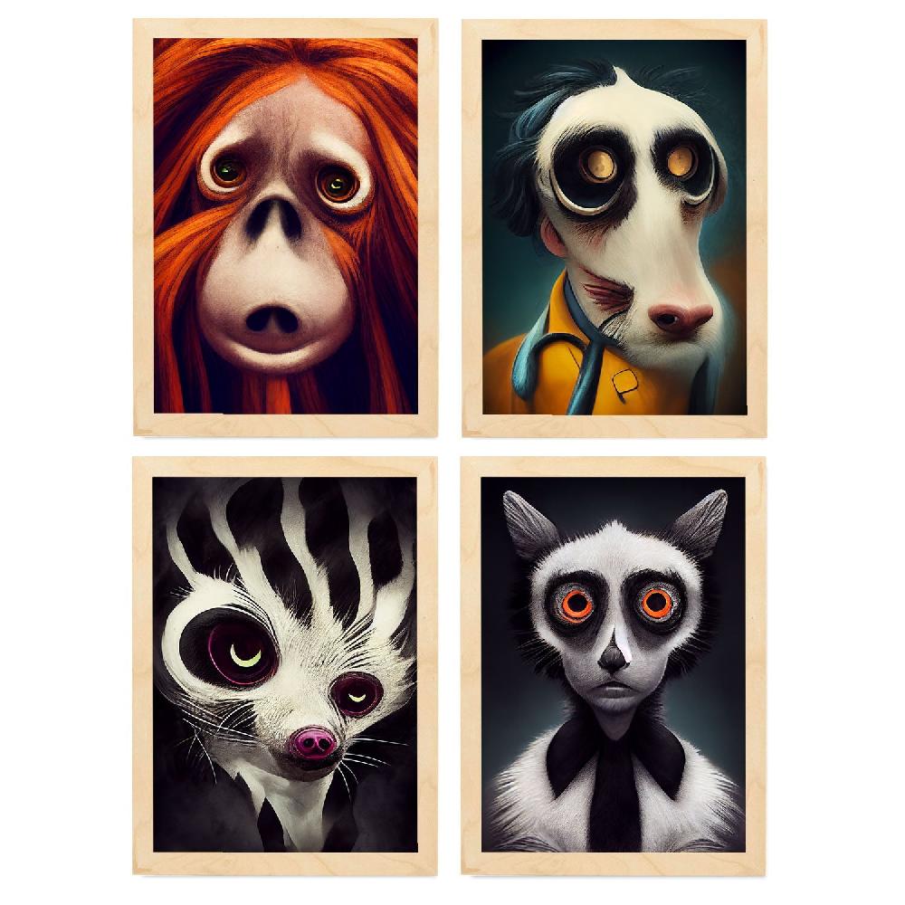 Nacnic Láminas De Animales Estilo Burton Para Diseño De Interiores Y Decoración Colección Set 4