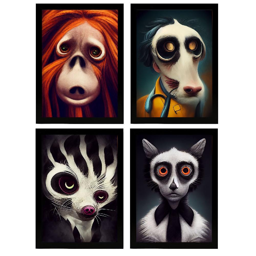 nacnic Láminas de Animales Estilo Burton para Diseño de Interiores y Decoración Colección Set 4