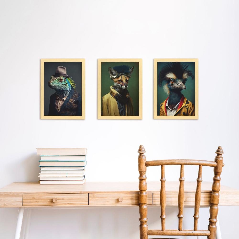 Nacnic Láminas De Arte Animal Humano Nacnico: Emu Zorro Iguana