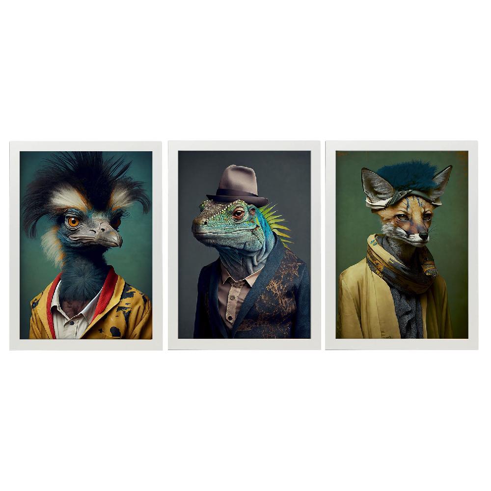 Nacnic Láminas De Arte Animal Humano Nacnico: Emu Zorro Iguana