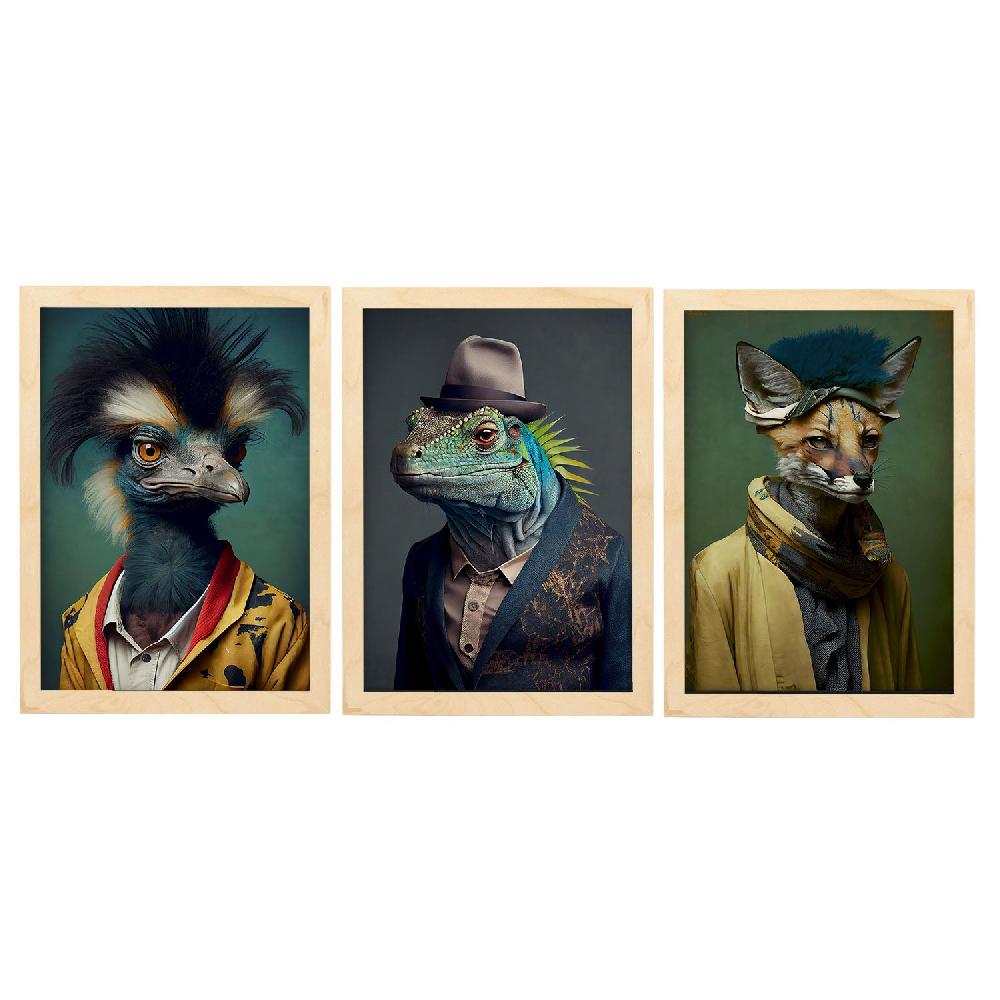 Nacnic Láminas De Arte Animal Humano Nacnico: Emu Zorro Iguana